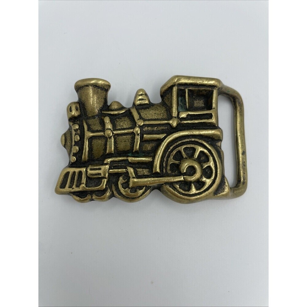 VINTAGE SOLID BRASS BELT BUCKLE LOCOMOTIVE Train Country Core